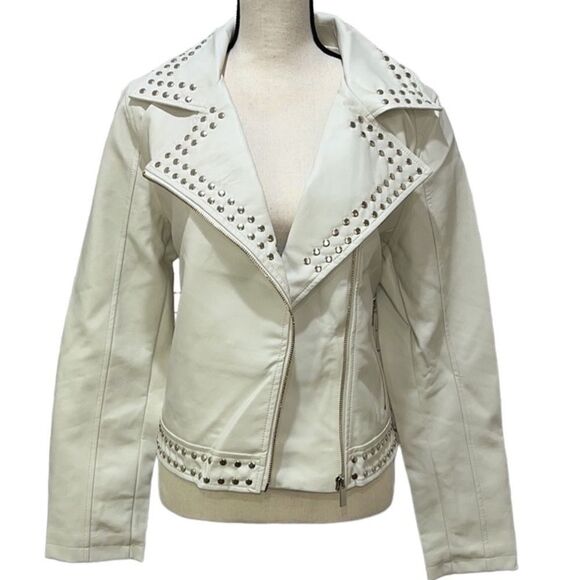 NY&Co Faux-Leather V-Neckline Studded Jacket - Picture 8 of 14